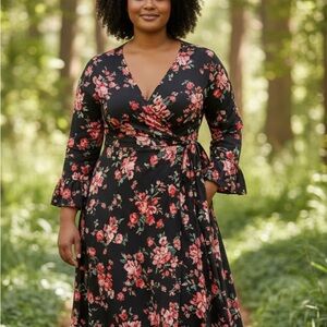 GAP Black and Pink Floral Long Sleeve Dress